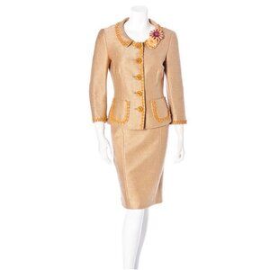 $1530 Moschino Cheap & Chic 44 US 10 Skirt Suit Raffia Gold Jute Jacket VTG